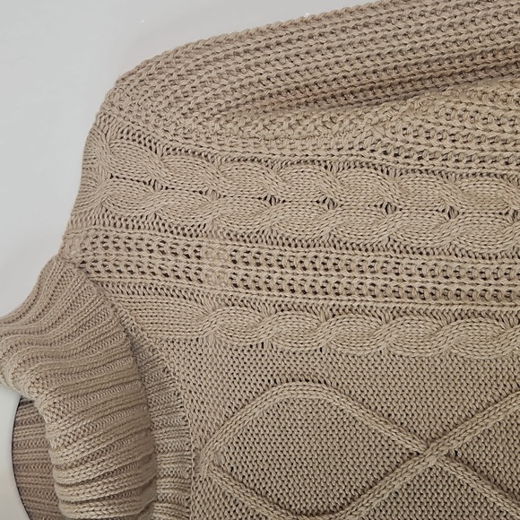 Caitlin M. Covington x Pink Lily Beige Cable Knit Turtleneck Sweater Tunic Women - Picture 5 of 10